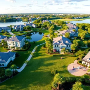 View of Lake Nona suburb featuring modern homes and nature trails