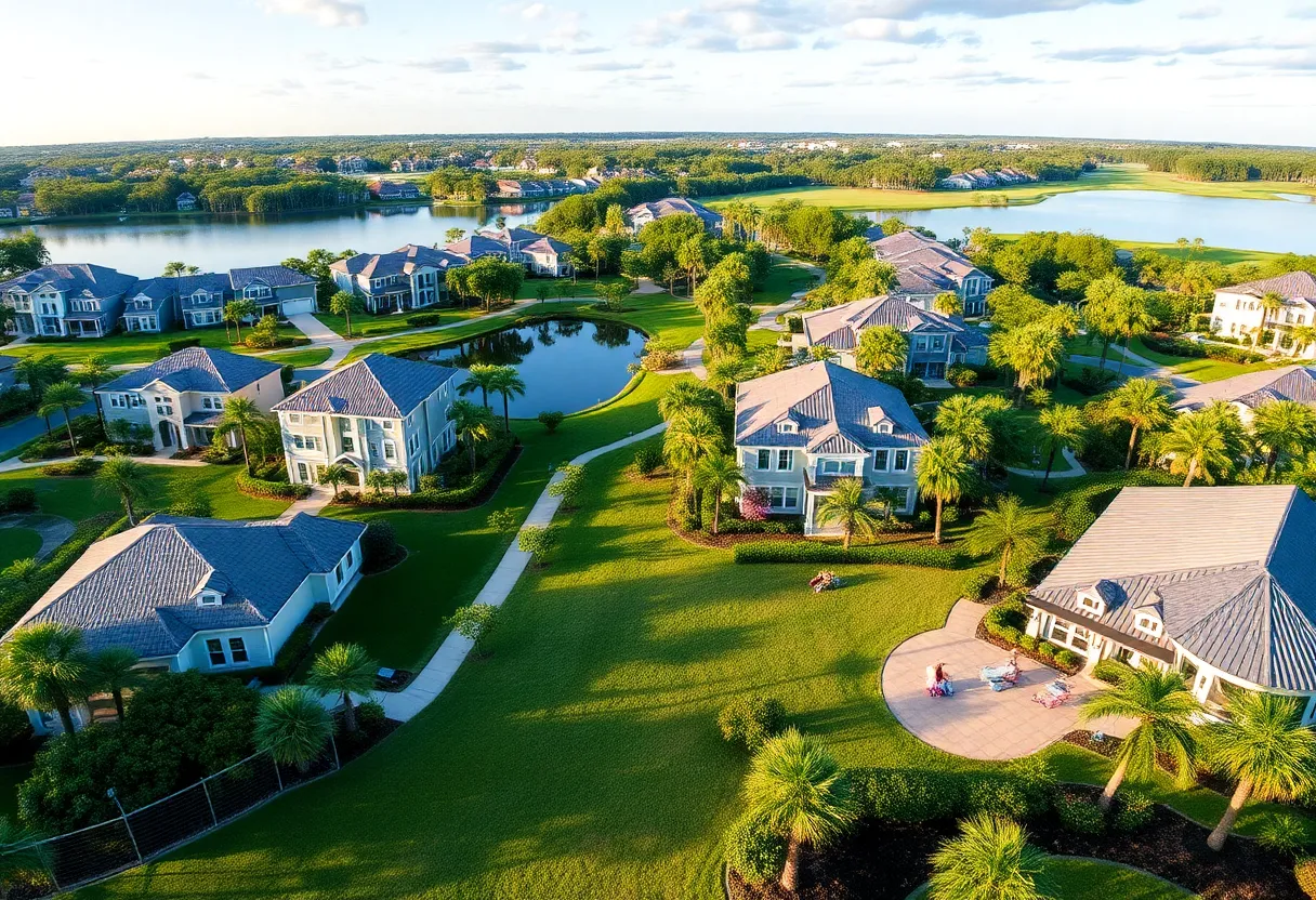 View of Lake Nona suburb featuring modern homes and nature trails