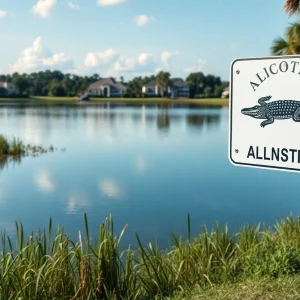 Alligator habitat warning sign in Montverde, Florida.