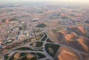 Aerial view of Orange County showing urban and rural developments