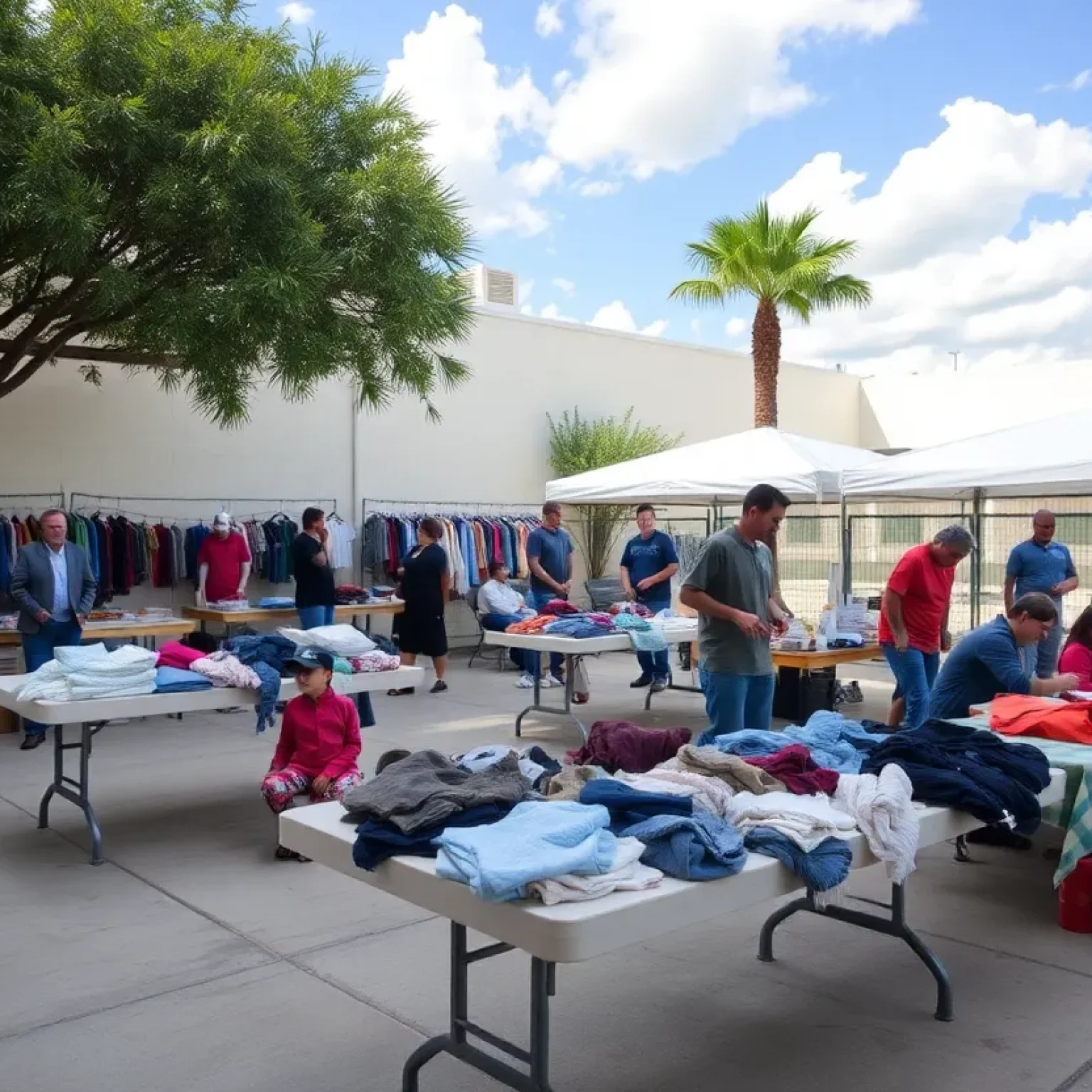 Volunteers at a community center in Orlando providing support and resources for the homeless during extreme heat.