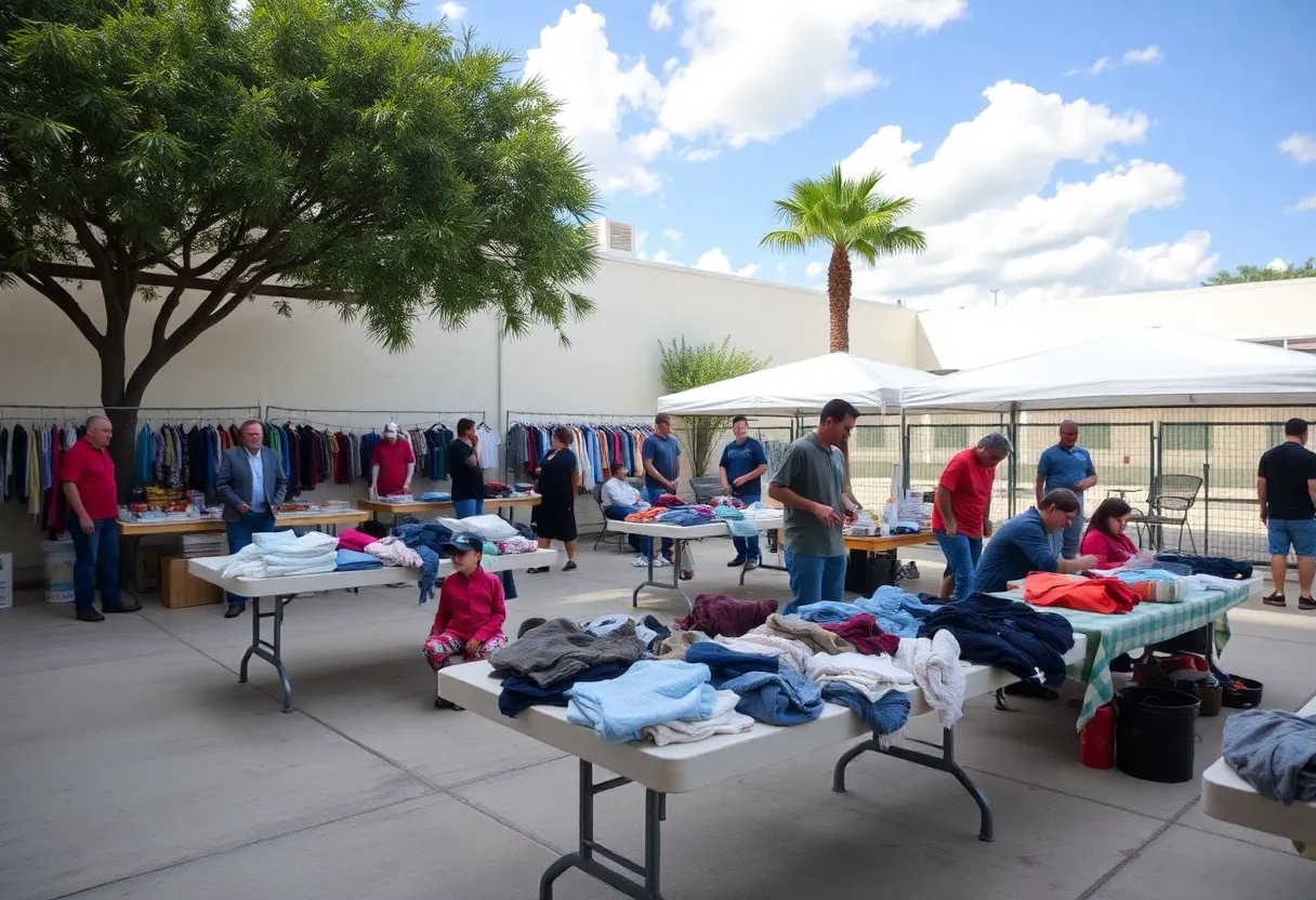 Volunteers at a community center in Orlando providing support and resources for the homeless during extreme heat.