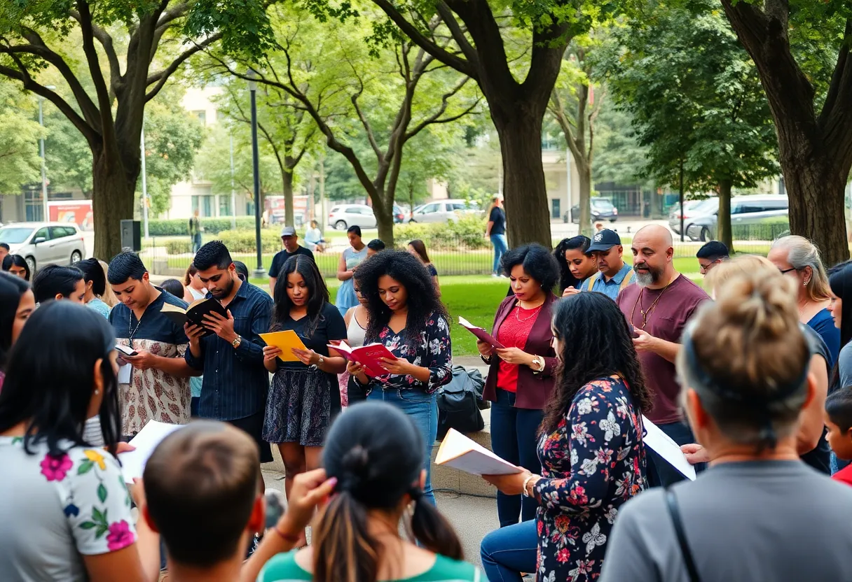 Community members engaged in a poetry reading event in Orlando