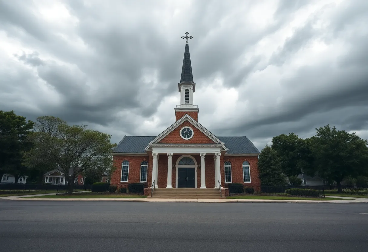 Church building of the Orlando Diocese under a cloudy sky.