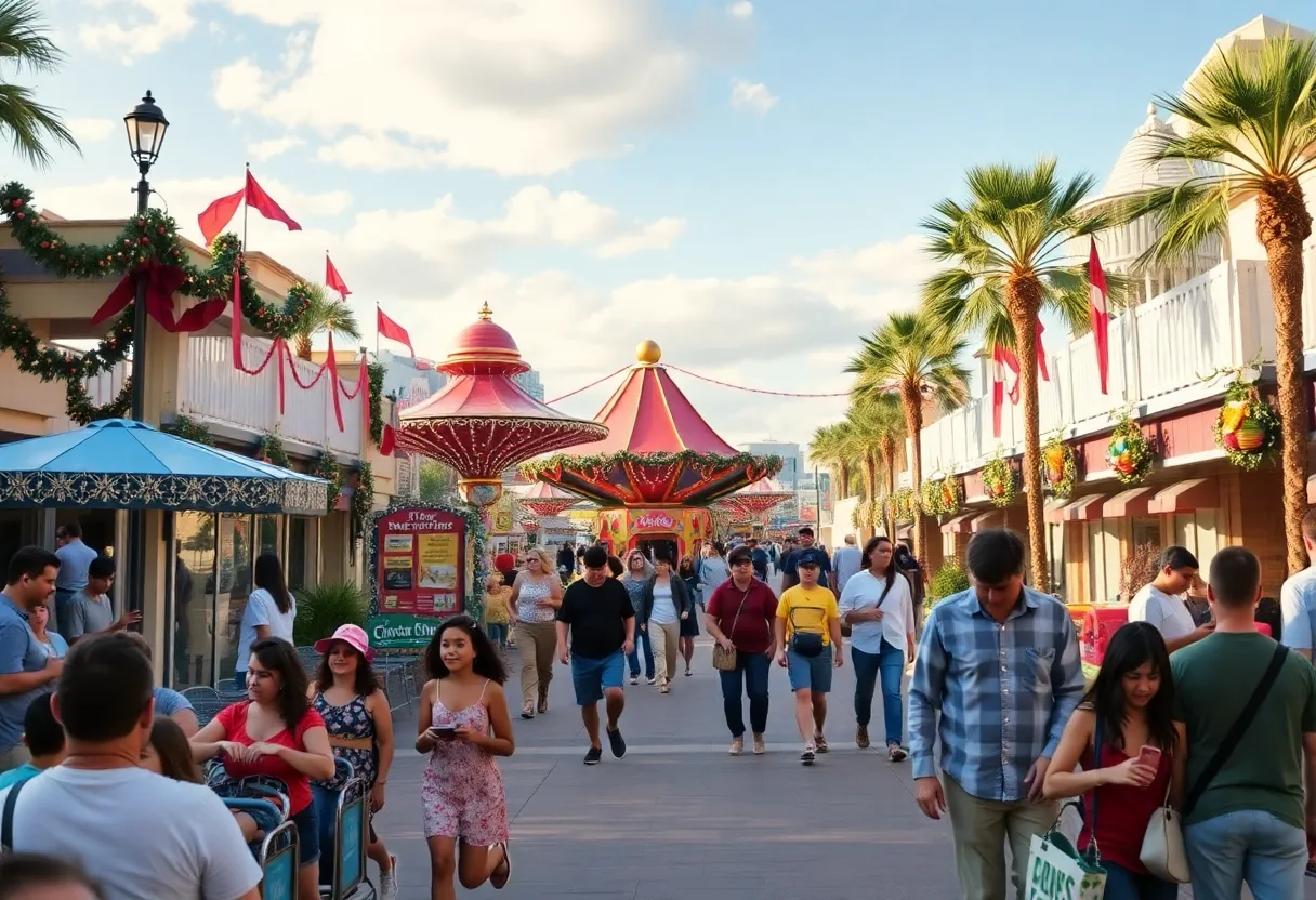 Families enjoying rides at Orlando theme park during the holiday season