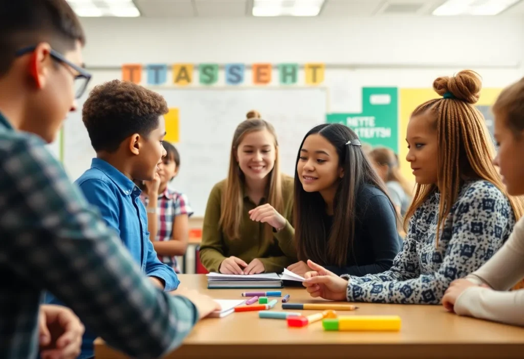 Students in a middle school classroom in Orlando engaged in learning activities.