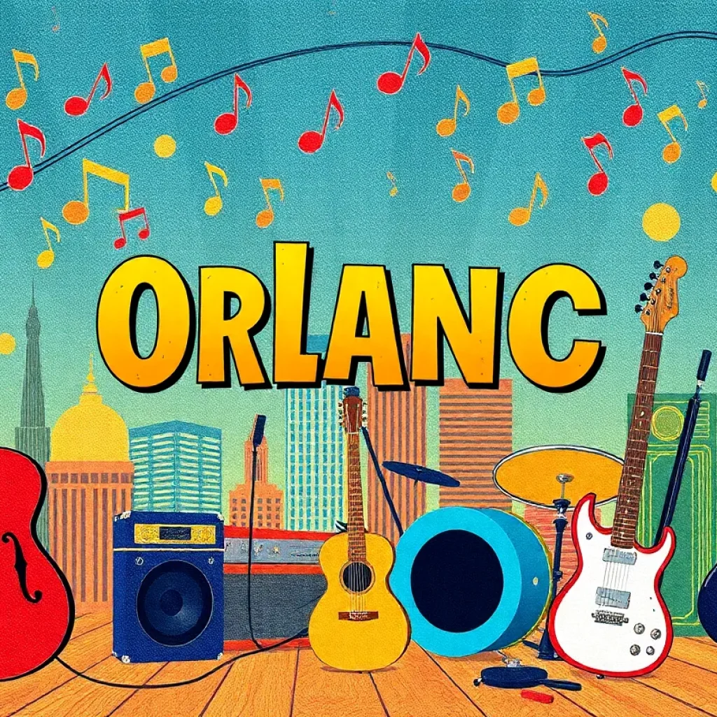 A collage representing various music genres popular in Orlando.