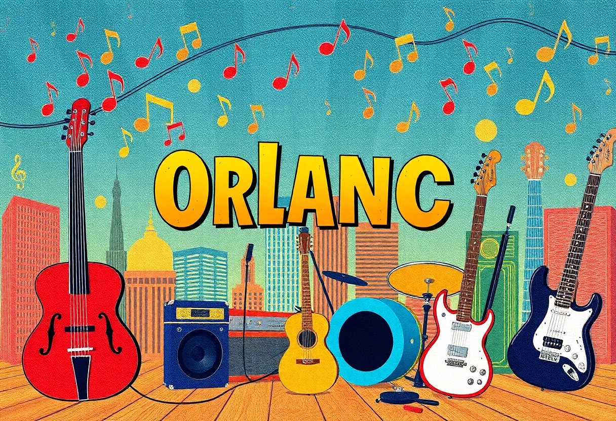 A collage representing various music genres popular in Orlando.