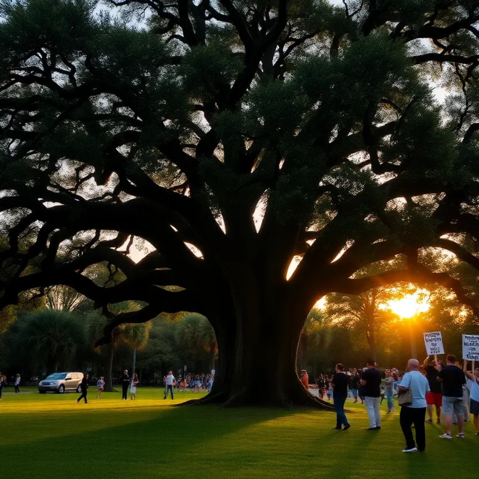 Residents protesting the removal of an iconic oak tree in Albert Park, Orlando.