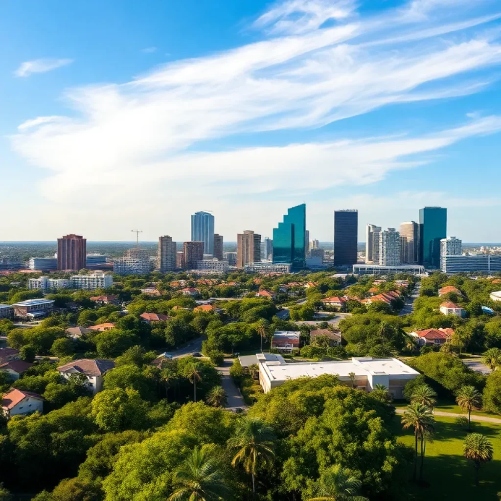 City skyline of Orlando with residential areas