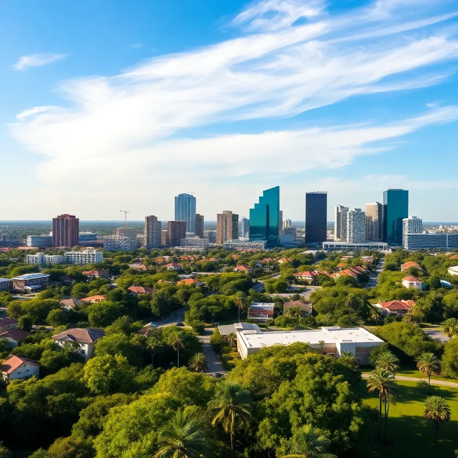 City skyline of Orlando with residential areas