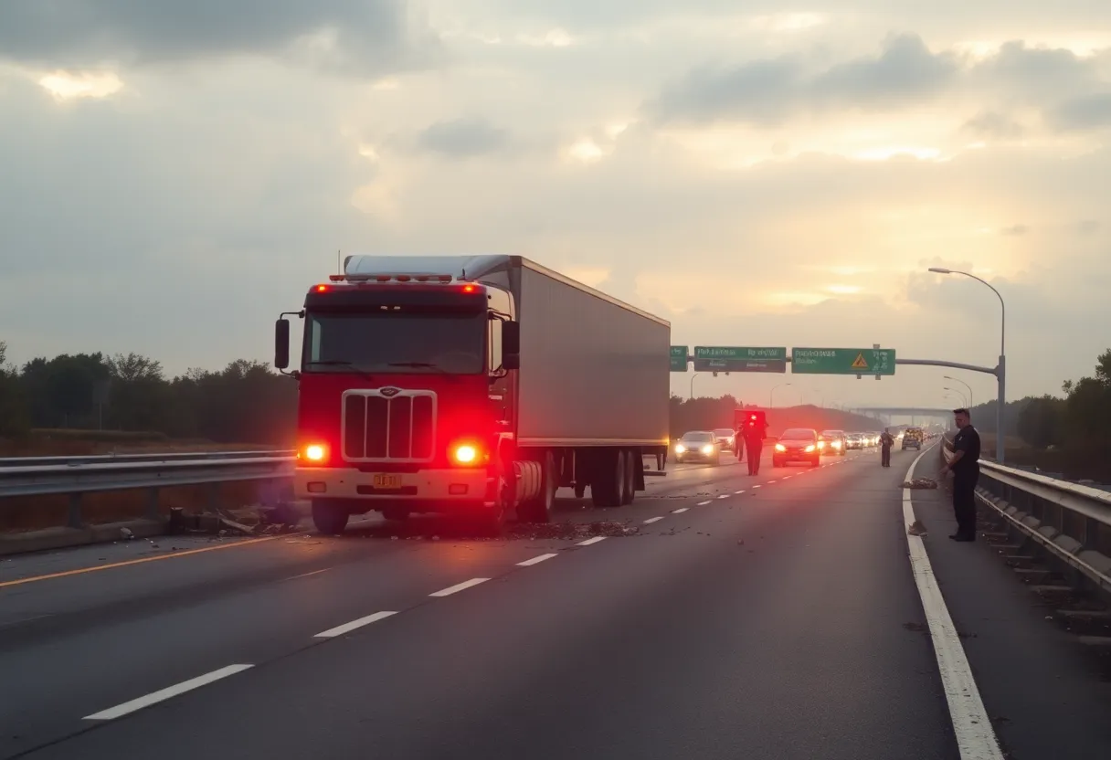 Scene of a serious traffic incident involving a truck on a highway