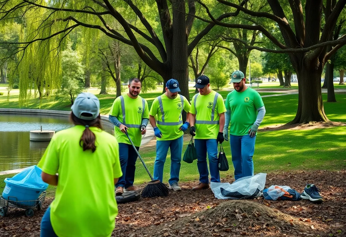 Volunteers participating in a cleanup event at Round Lake Park in Orlando, Florida.