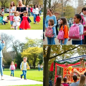 A busy outdoor event in Orlando featuring families and activities.