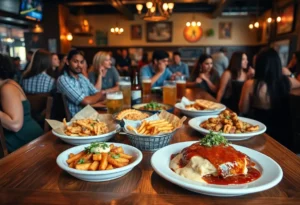 Patrons enjoying food and drinks at Outpost Neighborhood Tavern