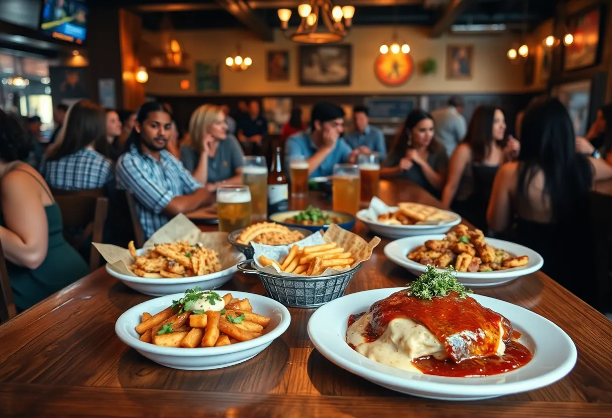 Patrons enjoying food and drinks at Outpost Neighborhood Tavern