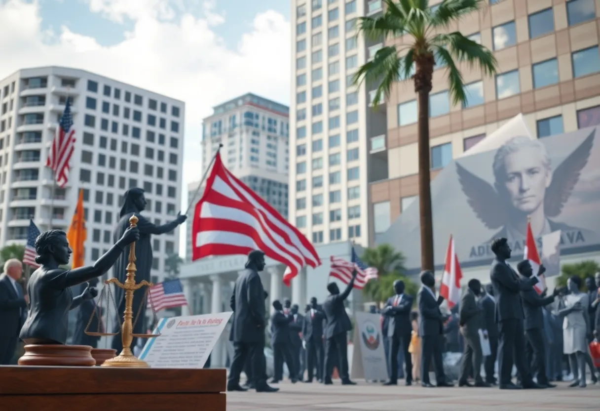 Illustration of political debate and legal issues in Orlando