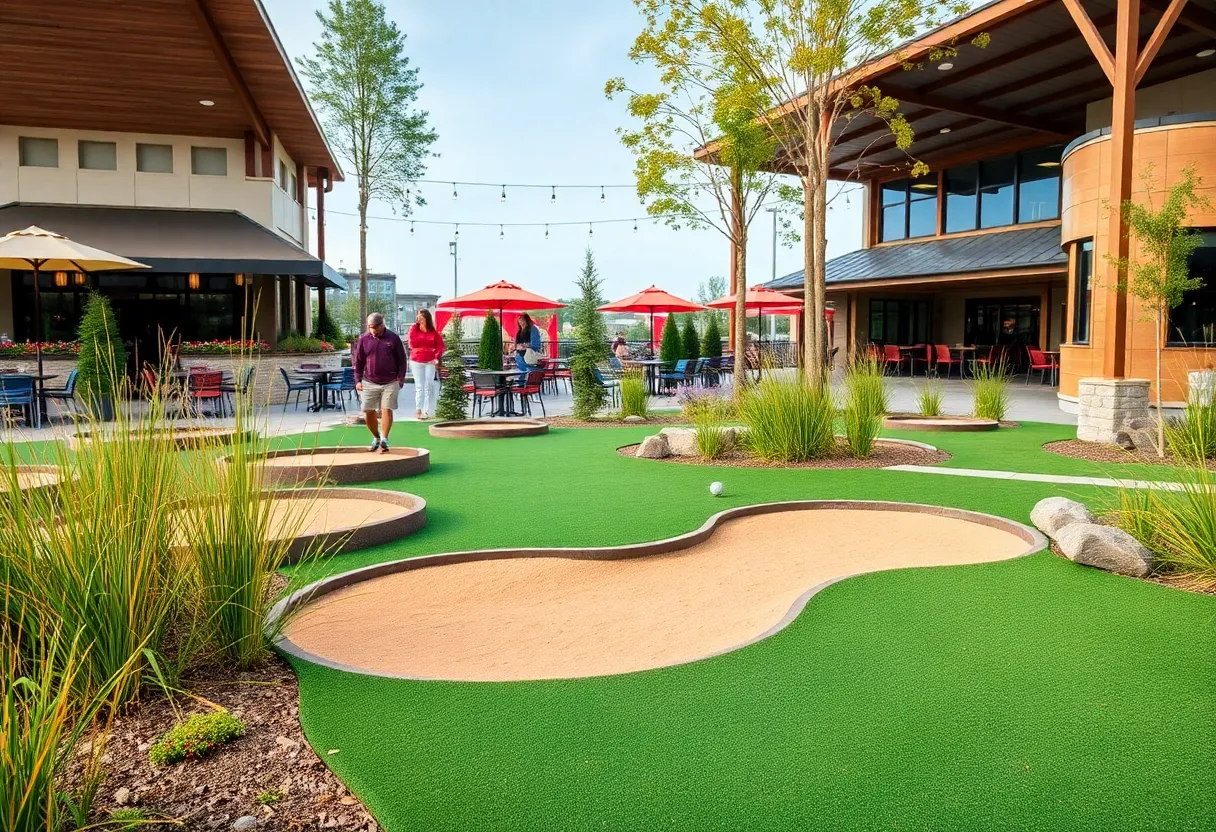 Colorful mini-golf course designed with realistic elements in Orlando.