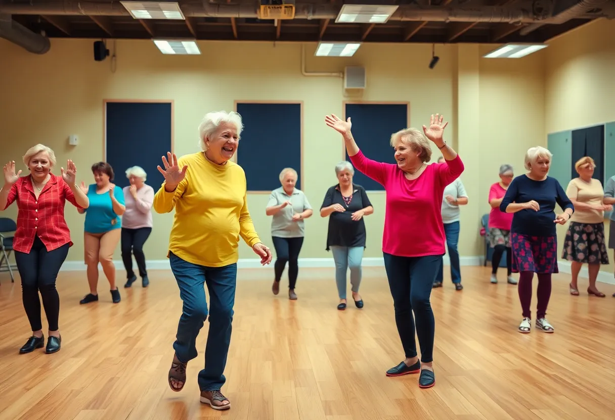 Older adults participating in a joyful dance class