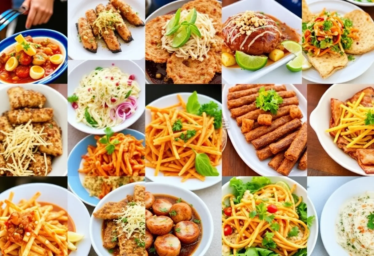 A colorful display of diverse dishes representing Orlando's culinary scene during Sip & Savor Weeks.
