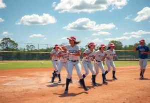 UCF softball players practicing on the field
