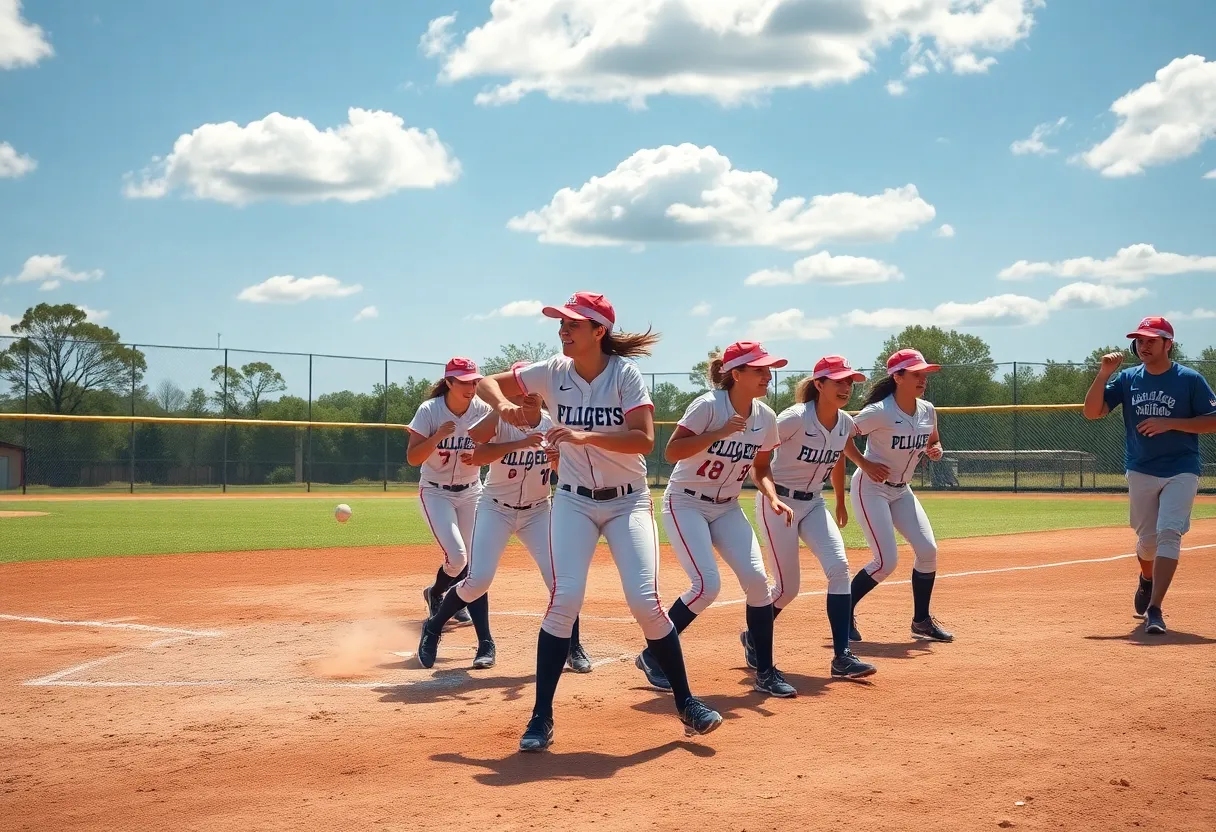 UCF softball players practicing on the field