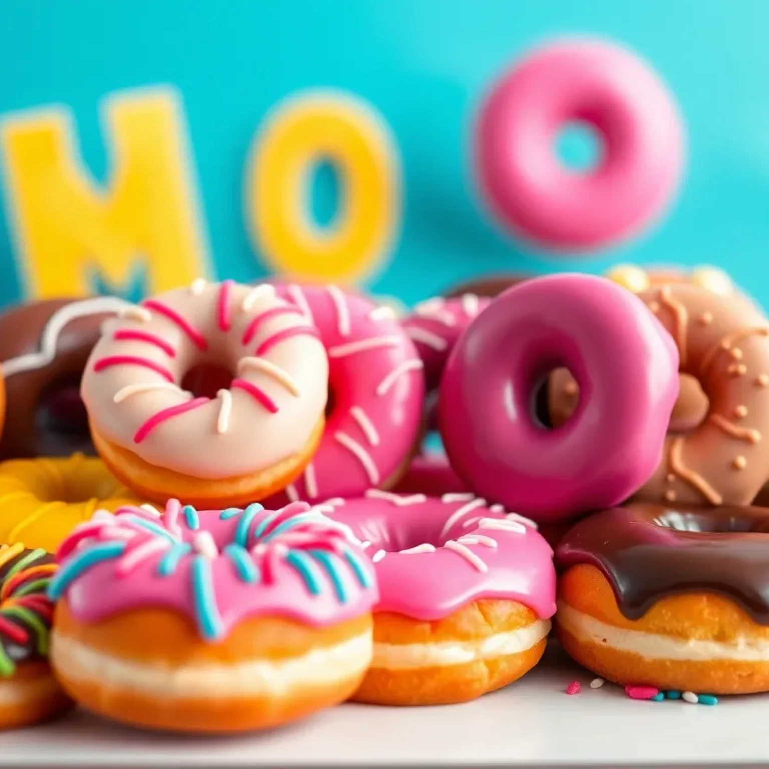 Colorful donuts themed around a comedy movie at a community event