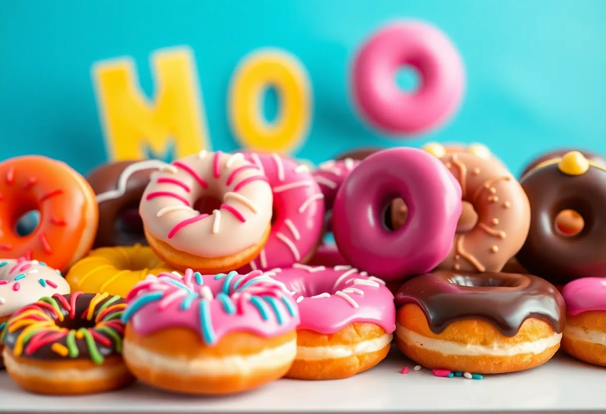 Colorful donuts themed around a comedy movie at a community event