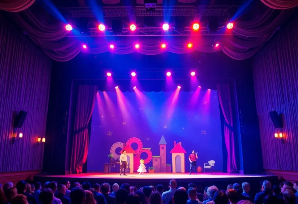 Wicked musical performance stage with enchanting scenery