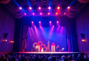Wicked musical performance stage with enchanting scenery
