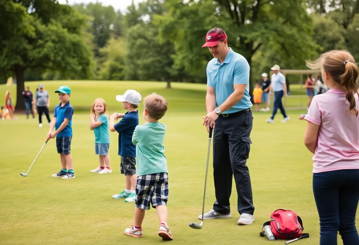 Children participating in a youth golf clinic at Paerdegat Park