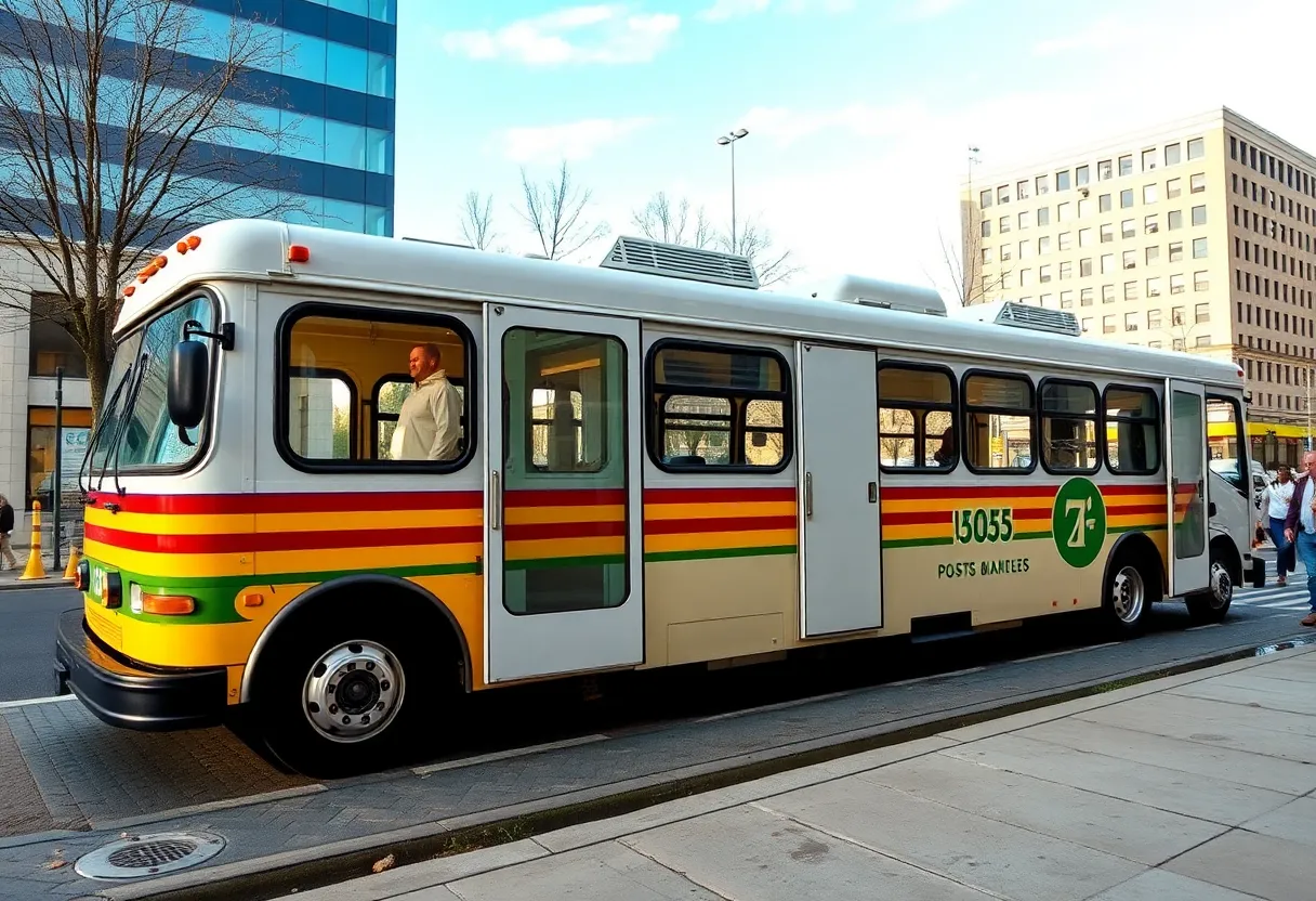 Mobile shelter bus in Orlando providing overnight accommodation for the homeless.