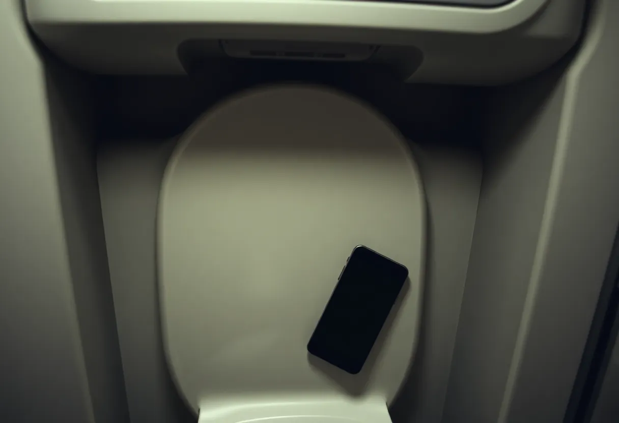 An airplane lavatory illustrating security concerns in air travel.