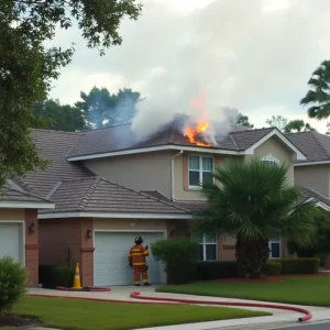 Firefighters responding to a residential fire in Altamonte Springs, Florida.