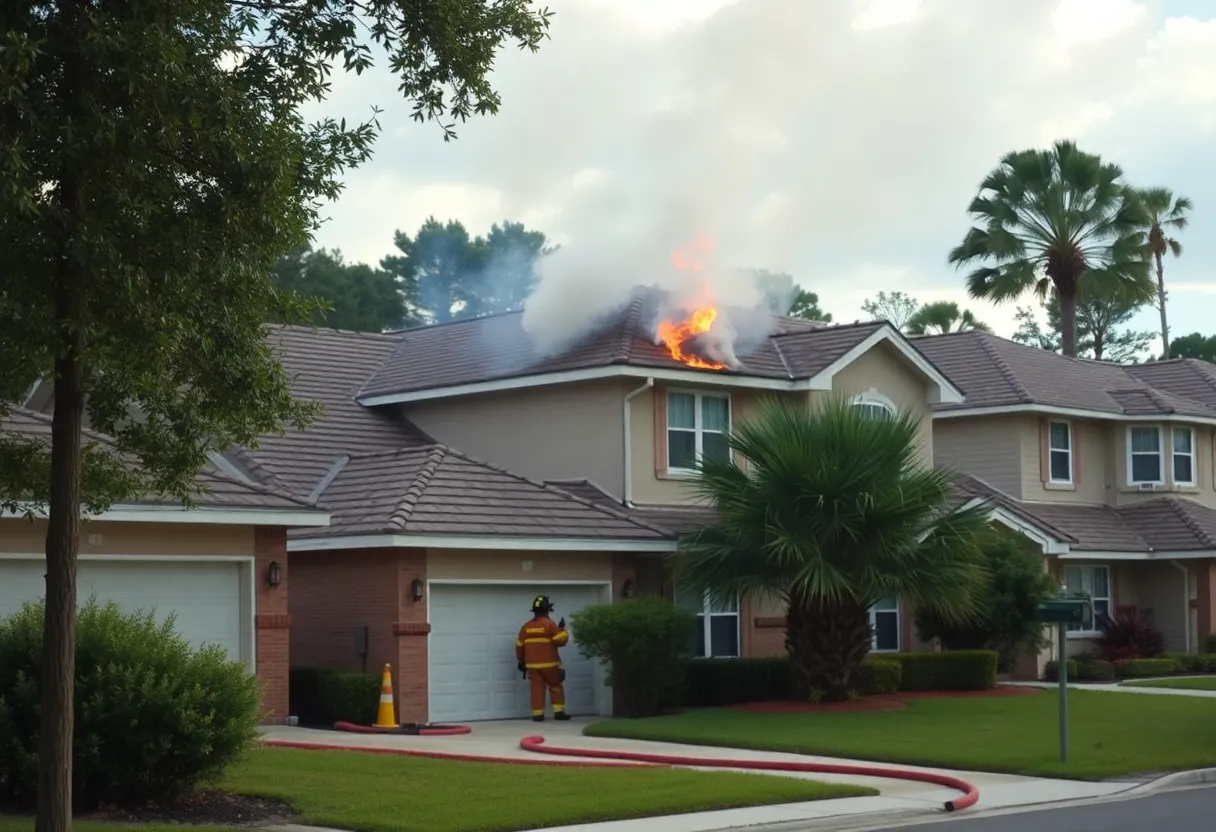 Firefighters responding to a residential fire in Altamonte Springs, Florida.