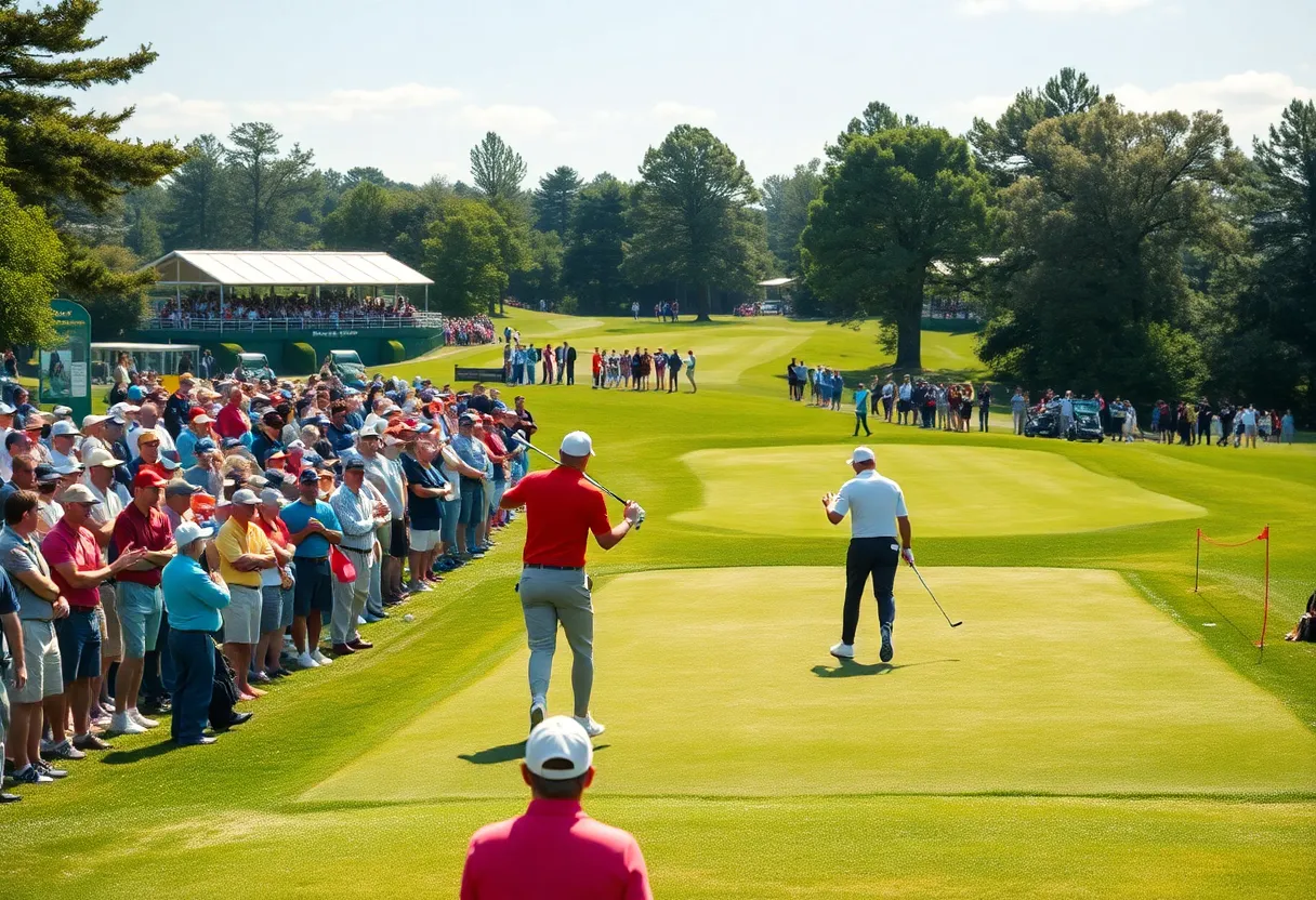 Scene of a golf tournament at Arnold Palmer Invitational with players and spectators