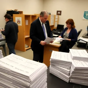 Election office reviewing ballot materials during printing process