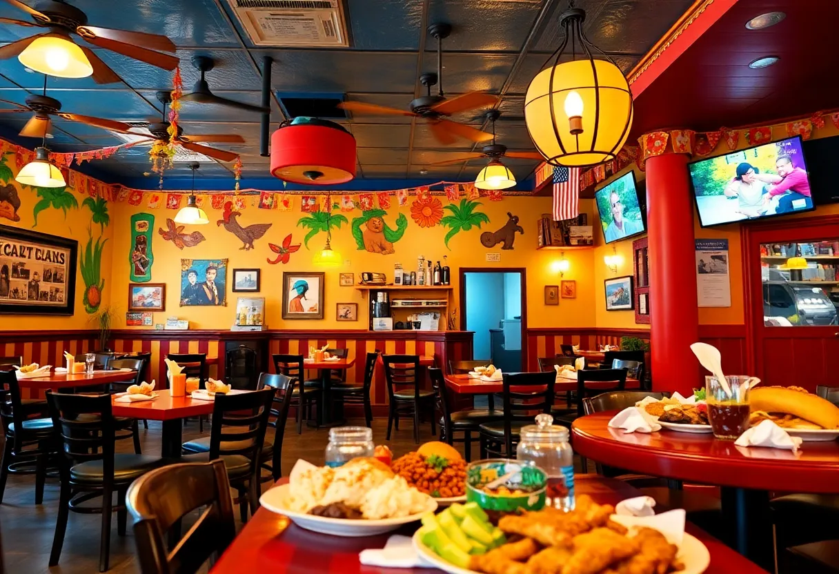 Diners enjoying a meal at a Cajun restaurant in Orlando.
