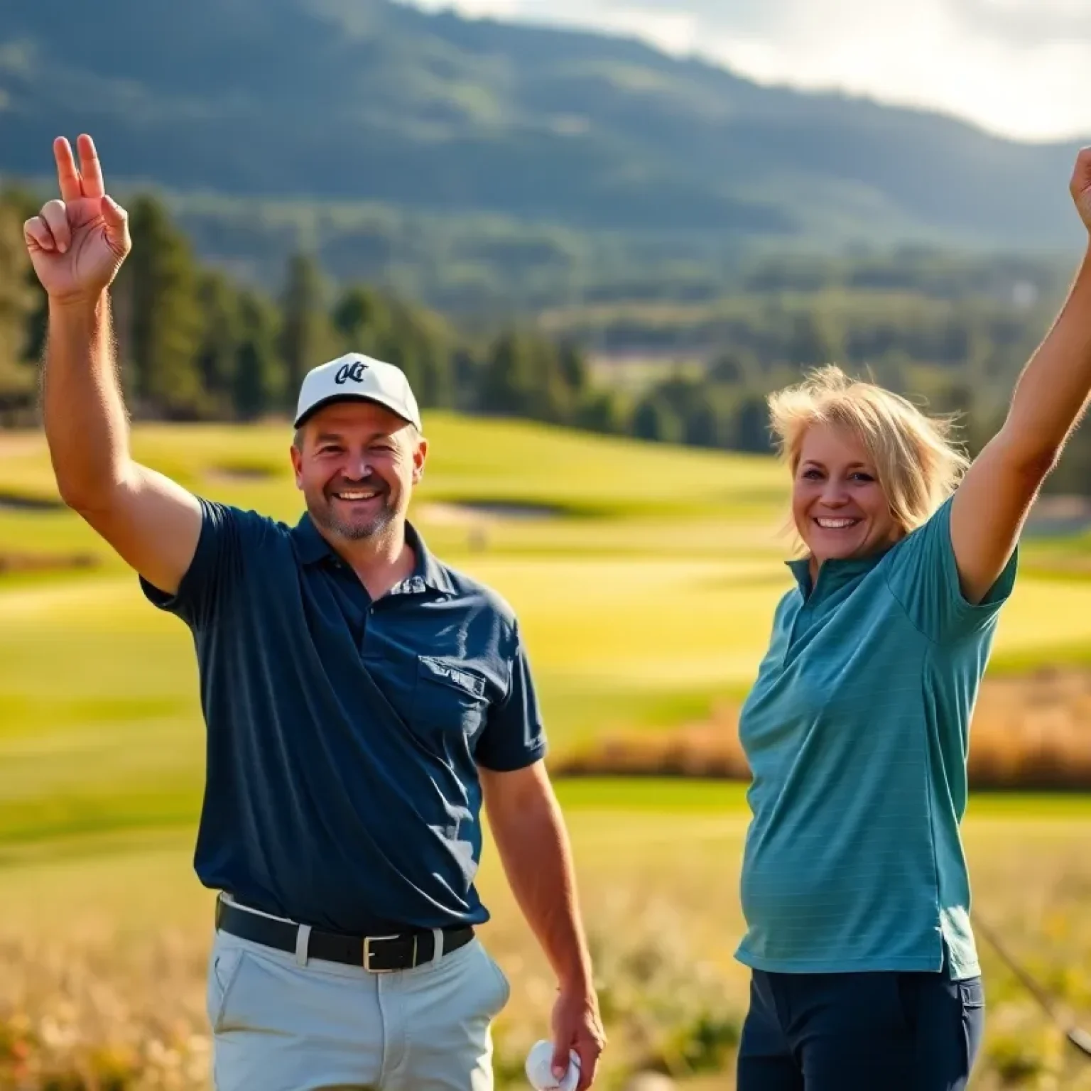 Couple celebrating success at a golf tournament