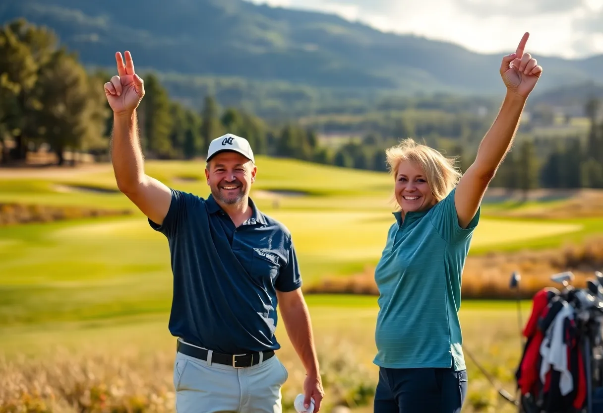 Couple celebrating success at a golf tournament