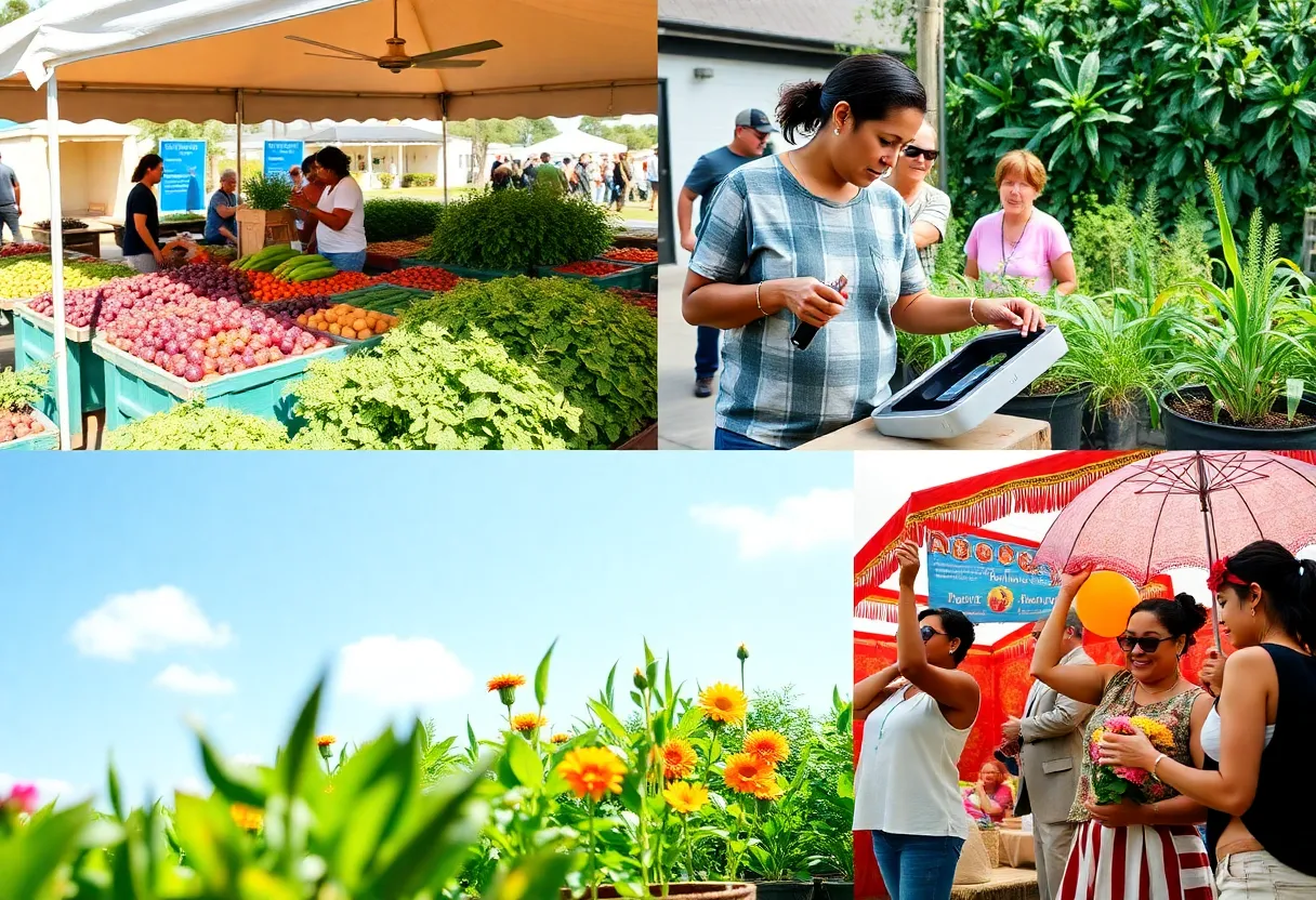 A collage of community events in Central Florida including a farmers market and cultural celebration.