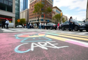 Chalk drawing on crosswalk at Pulse Nightclub site