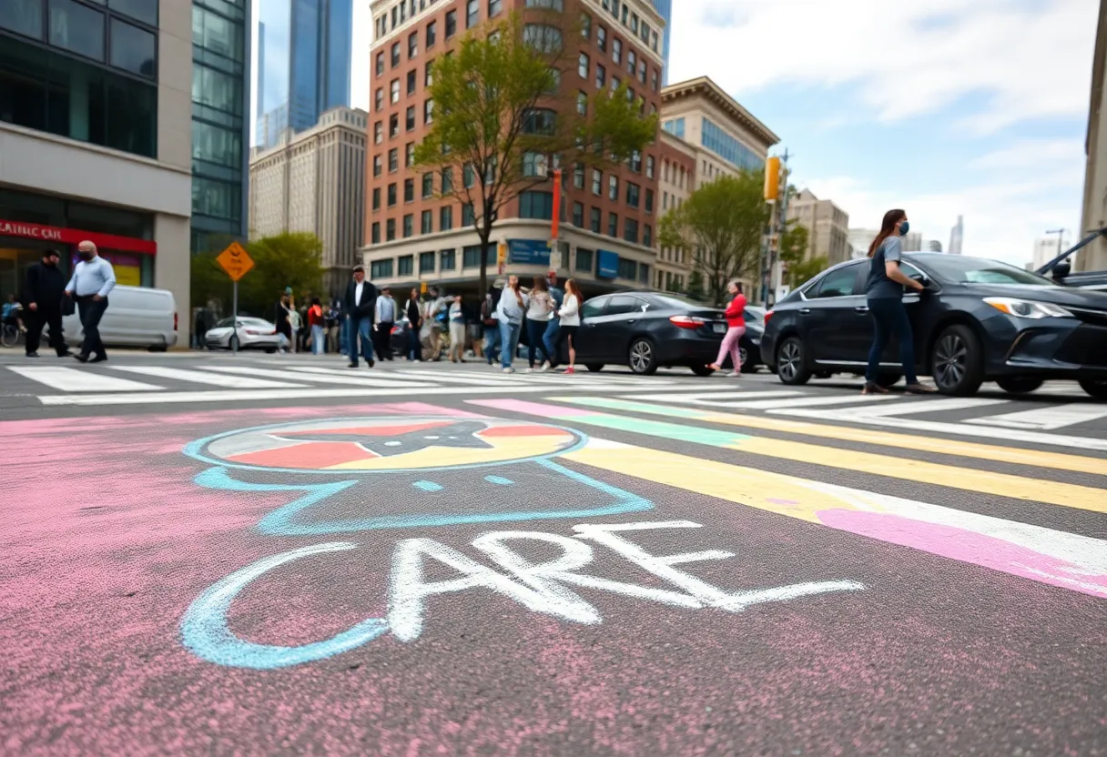 Chalk drawing on crosswalk at Pulse Nightclub site