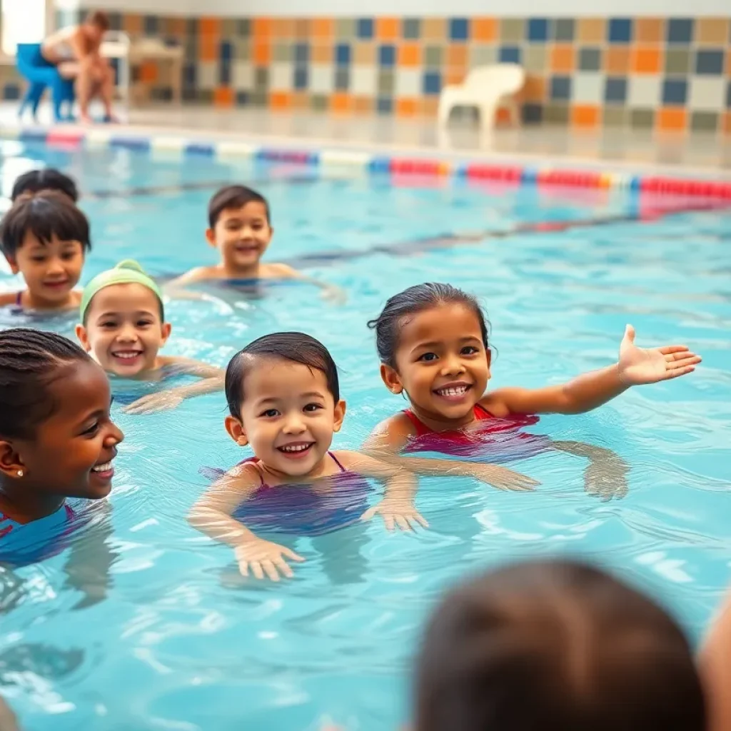 Kids taking swimming lessons at YMCA