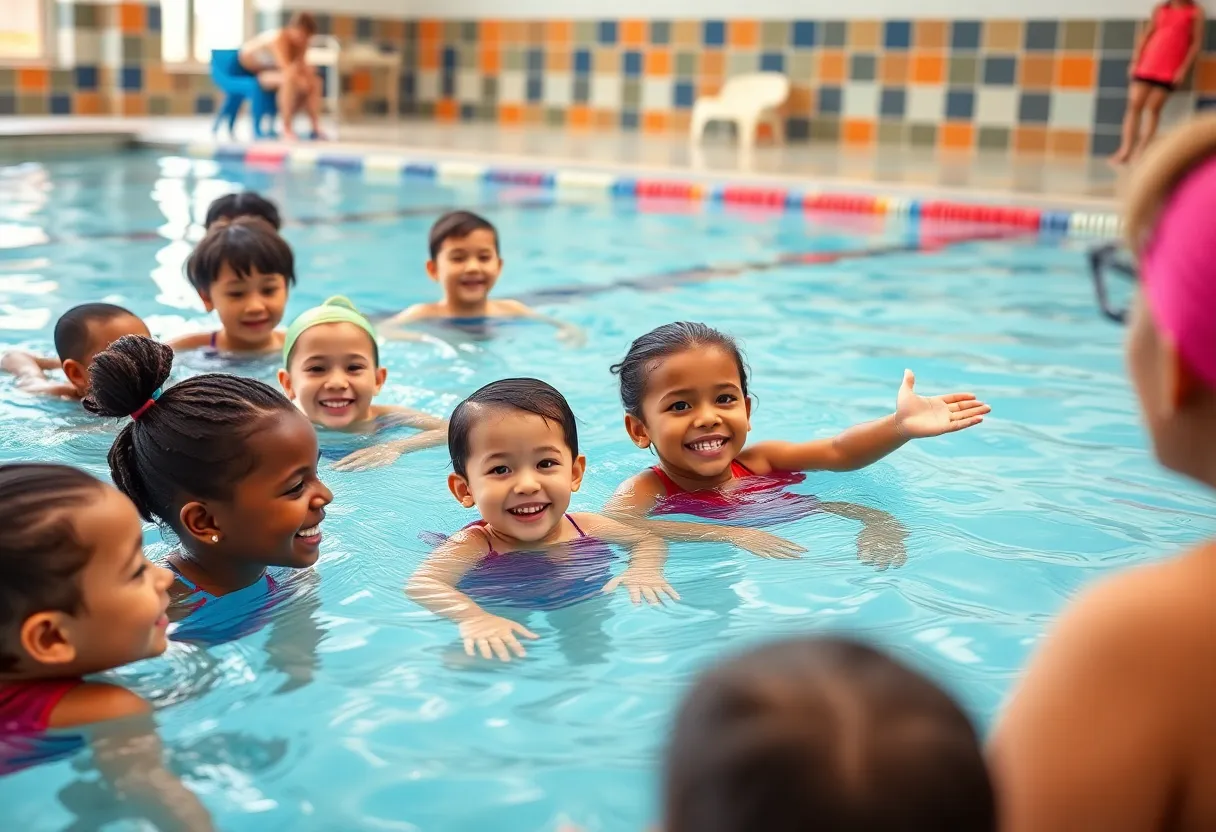 Kids taking swimming lessons at YMCA