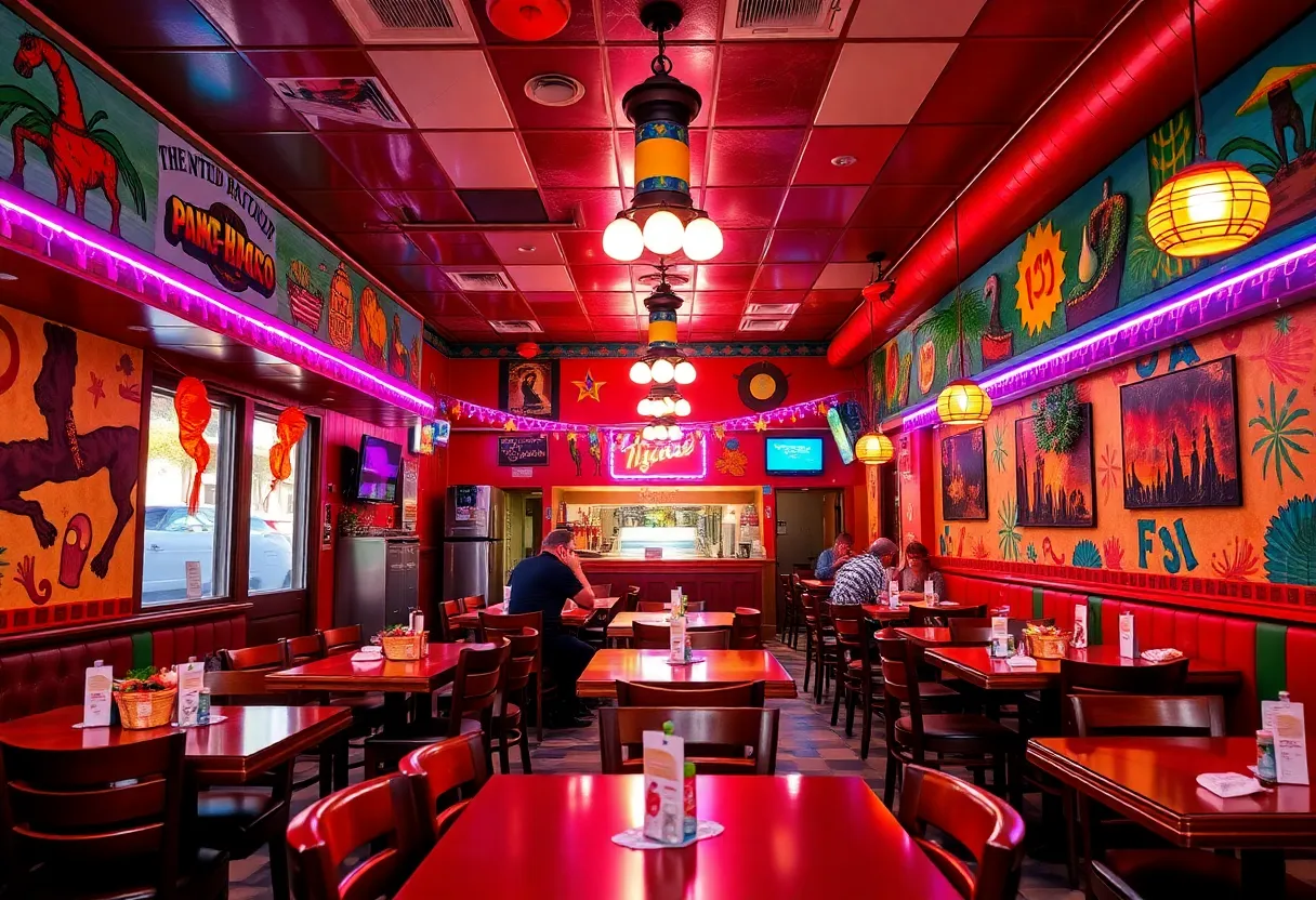 Colorful interior of a Tex-Mex restaurant with energetic ambiance