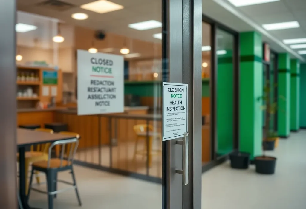Closed restaurant with health inspection notice