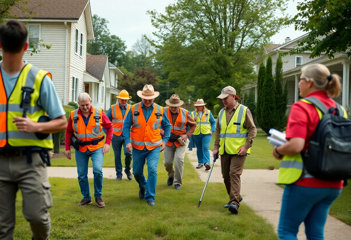 Community volunteers searching for a missing elderly woman
