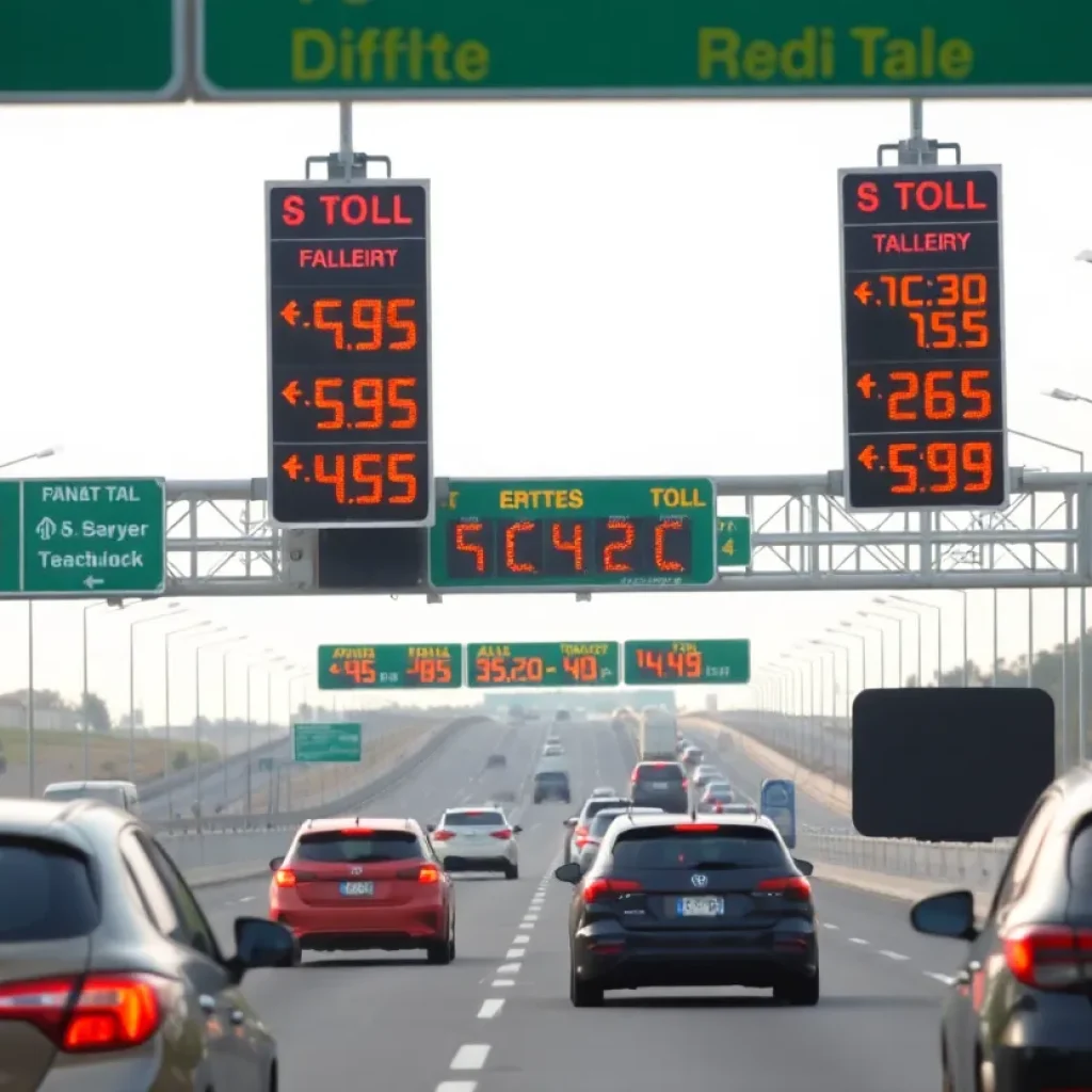 Busy highway with dynamic toll signs