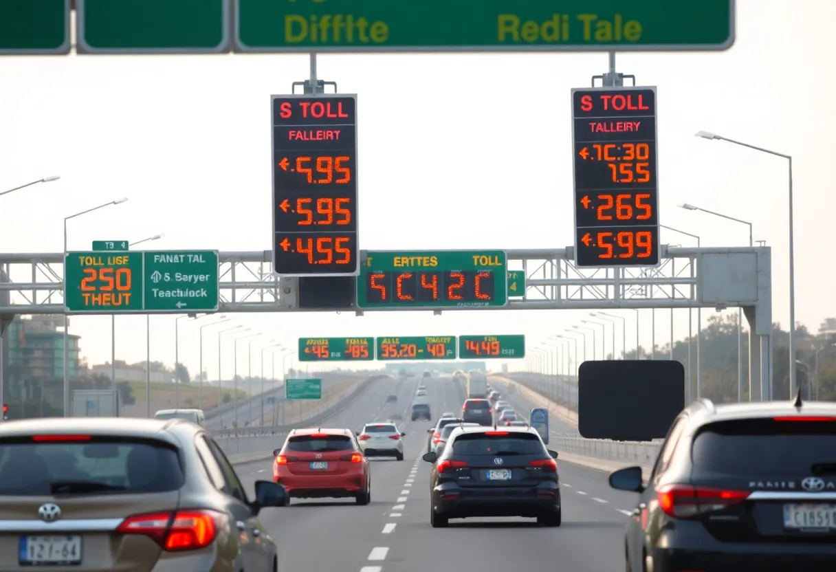 Busy highway with dynamic toll signs